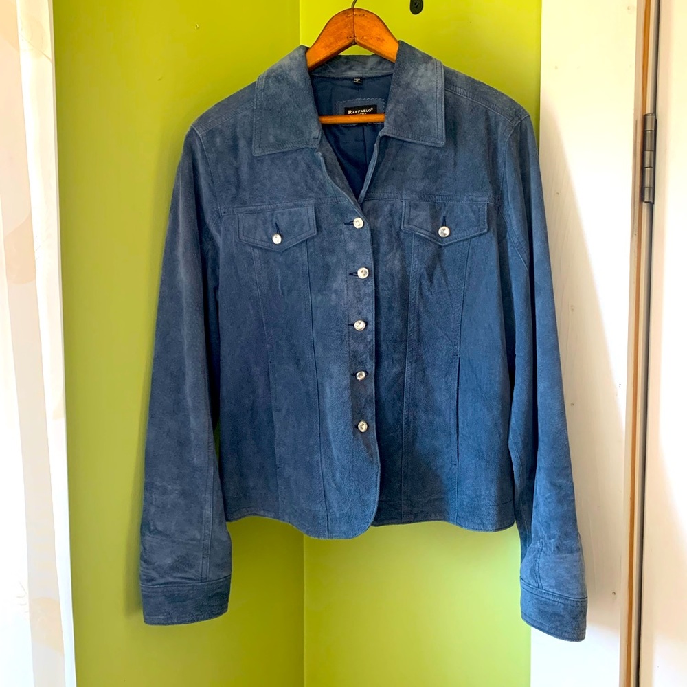 Raffaelo Blue Suede Womens Jacket Size L🦋